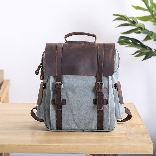 Lake Green Waxed Canvas Mens Large 14'' Laptop Backpack College Backpack Hiking Backpack for Men - imessengerbags