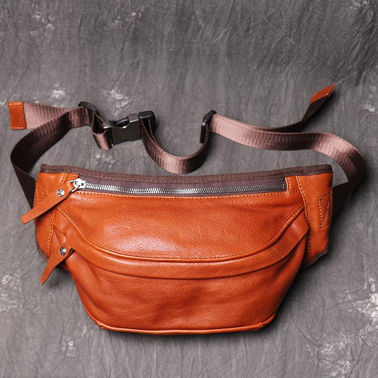 Mens Brown Leather Fanny Pack Leather Belt Bag Leather Cross body Fanny Pack Chest Bag For Men