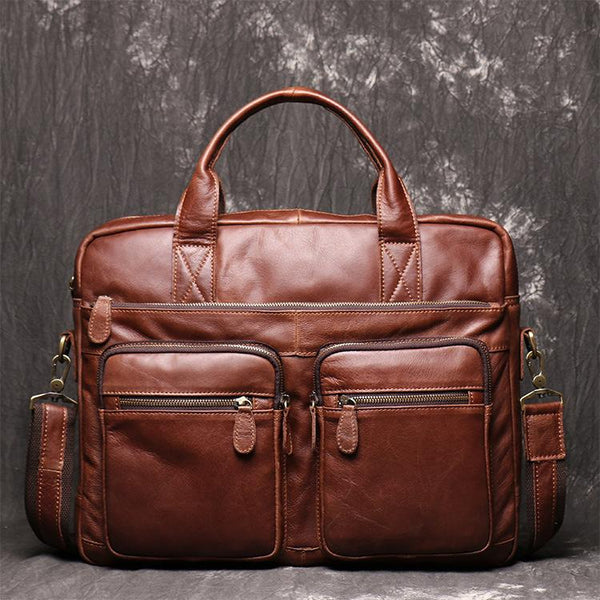Brown Oiled Leather Men's Brown Professional Briefcase 15‘’ Laptop Handbag Business Bag For Men