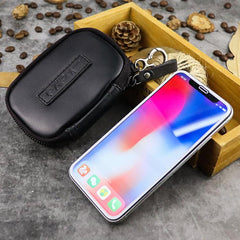 Cool Black Leather Men's Key Wallet Zipper Car Key Holder Card Wallet For Men - imessengerbags