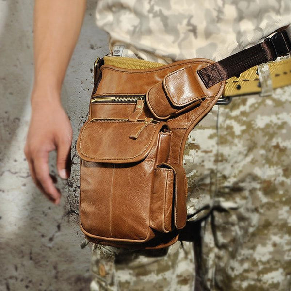 Cool Biker Mens Leather Drop Leg Bag Waist Bag Side Bag Belt Pouch Shoulder Bag for Men