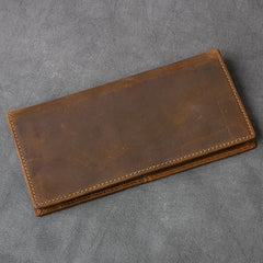 Vintage Brown Leather Mens Bifold Long Wallet Long Bifold Card Wallet For Men - imessengerbags
