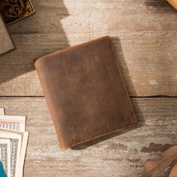 Coffee Cool Leather Mens Small Wallets Bifold Vintage Slim billfold Wallet for Men - imessengerbags