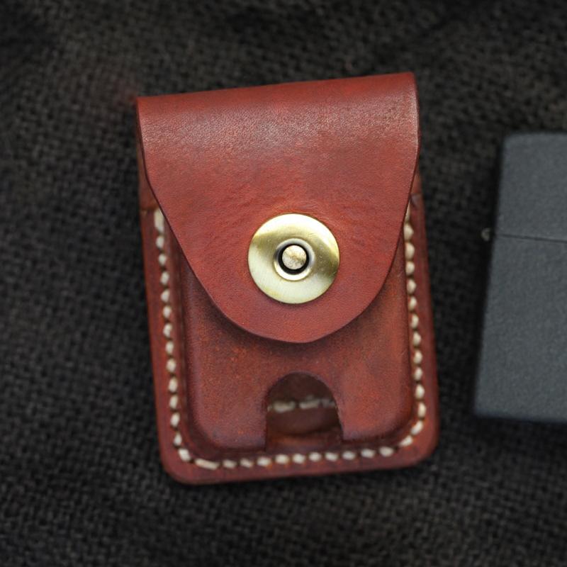 Cool Red Brown Handmade Leather Mens Classic Zippo Lighter Case With Belt Loop Lighter Holders For Men