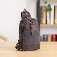 Canvas Leather Mens Sling Bag Green Chest Bag One Shoulder Backpack for Men - imessengerbags