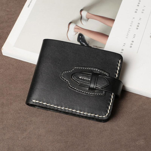 Handmade Leather Mens Cool Slim Leather Wallet Card Wallet Holders Men Small Wallets Bifold for Men - imessengerbags