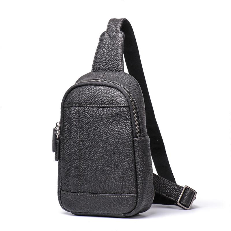 Trendy Black Leather Men's Sling Bag Chest Bag Brown Sling Crossbody Bag One Shoulder Backpack For Men - imessengerbags