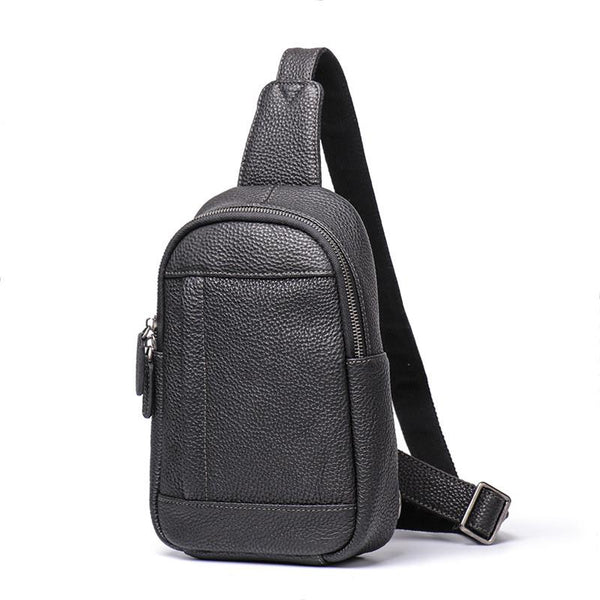 Trendy Black Leather Men's Sling Bag Chest Bag Brown Sling Crossbody Bag One Shoulder Backpack For Men - imessengerbags