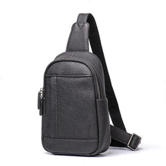 Trendy Black Leather Men's Sling Bag Chest Bag Brown Sling Crossbody Bag One Shoulder Backpack For Men - imessengerbags