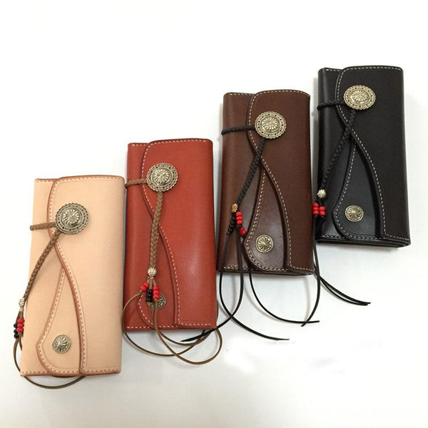 Handmade Leather Mens Clutch Wallet Cool Wallet Long Wallets for Men Women - imessengerbags