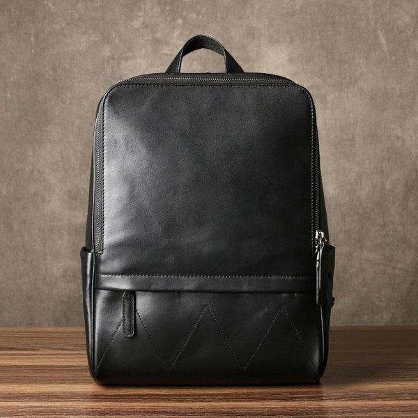 Genuine Leather Mens Cool Backpack Sling Bag Large Black Travel Bag Hiking Bag for men - imessengerbags