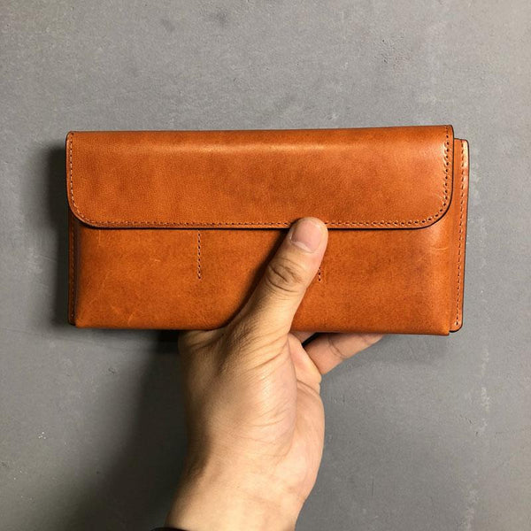 Handmade Leather Mens Cool Wallet Long Leather Wallet Clutch Wristlet Wallet for Men Women - imessengerbags