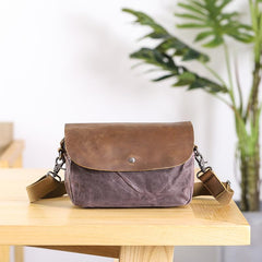 Leather Canvas Mens Small Side Bag Gray Courier Bag Postman Bag Messenger Bag for Men - imessengerbags