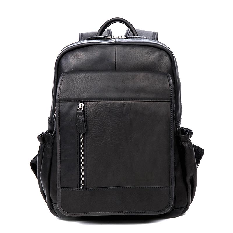 Black Business Mens Leather 14-inch Computer Backpacks Cool Travel Black Backpacks School Backpack for men - imessengerbags