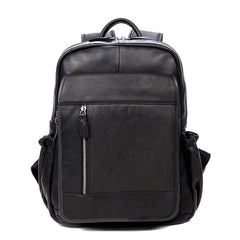Black Business Mens Leather 14-inch Computer Backpacks Cool Travel Black Backpacks School Backpack for men - imessengerbags