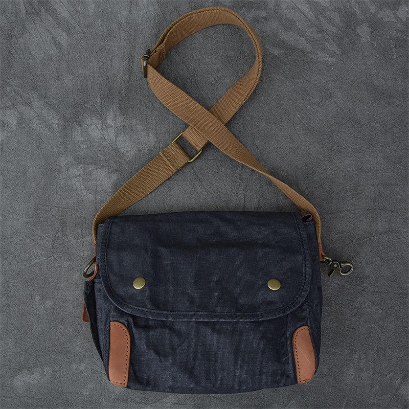 Canvas Leather Mens Womens Dark Gray Vintage Side Bag Khaki Messenger Bag Small Shoulder Bag For Men - imessengerbags