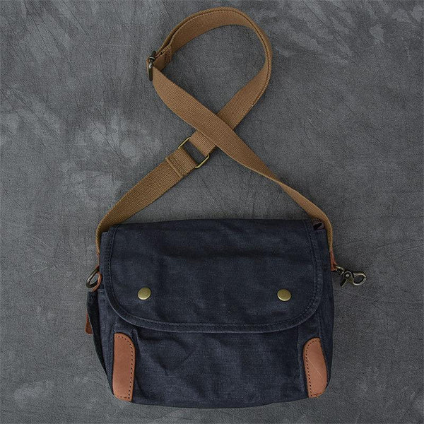 Canvas Leather Mens Womens Dark Gray Vintage Side Bag Khaki Messenger Bag Small Shoulder Bag For Men - imessengerbags