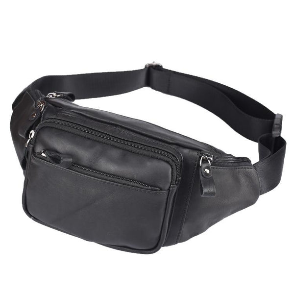 Small Leather Fanny Pack Men's Black Chest Bag Leather Hip Bag Small Waist Bag For Men
