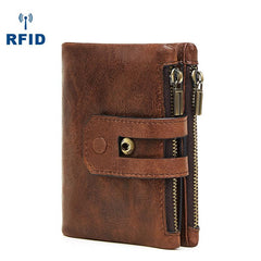 RFID Brown Leather Men's Double Zipper Small Wallet Black billfold Wallet For Men - imessengerbags