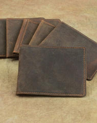 Cool Dark Brown Leather Mens Small Bifold Wallet billfold Wallet License Wallet for Men - imessengerbags