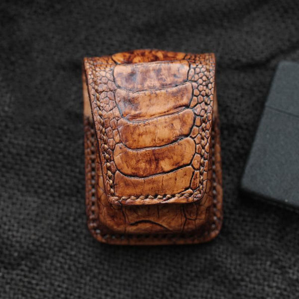 Badass Brown Leather Mens Zippo Lighter Cases With Belt Loop Lighter Holders For Men