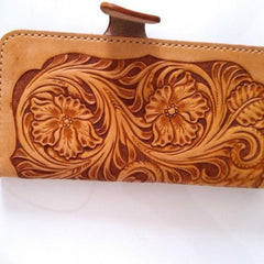 Handmade Leather Tooled Floral Mens Long Wallet Cool Long Wallet for Men - imessengerbags