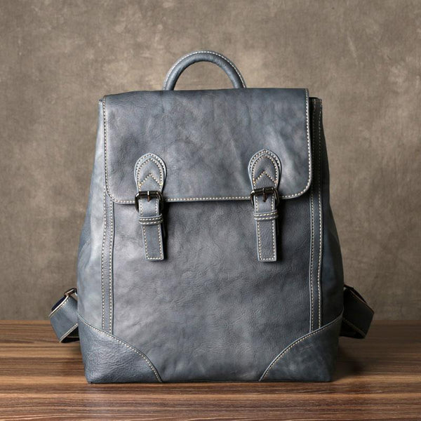 Genuine Leather Mens Cool Backpack Sling Bag Large Black Travel Bag Hiking Bag for men - imessengerbags
