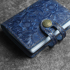 Handmade Leather Floral Mens Cool Short Wallet Card Holder Small Card Slim Wallets for Men