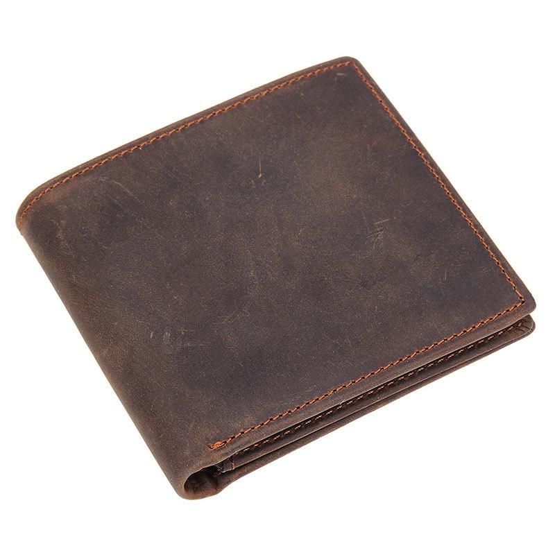 Cool Dark Brown Vintage Bifold Small Wallet Leather Mens Black billfold Small Wallet Card Wallet Coin Purse For Men - imessengerbags
