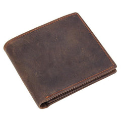 Cool Dark Brown Vintage Bifold Small Wallet Leather Mens Black billfold Small Wallet Card Wallet Coin Purse For Men - imessengerbags