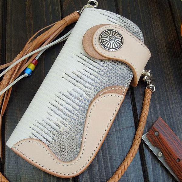 Handmade Leather Biker Wallet Mens Cool Chain Wallet Trucker Wallet with Chain - imessengerbags