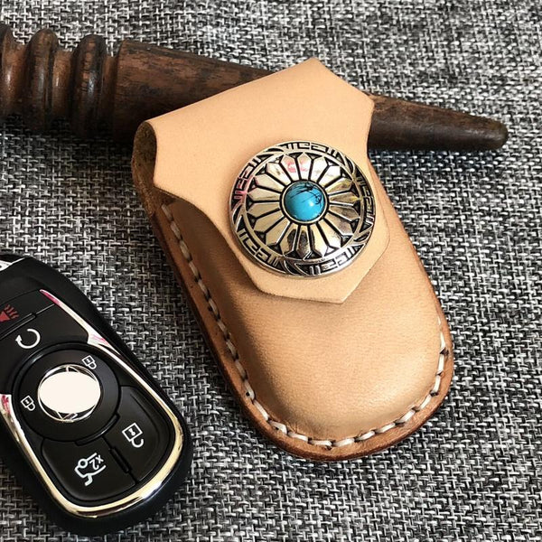 Handmade Black Leather Mens BUICK Lacrosse Car Key Case Beige Regal Car Key Holder with Belt Loop/Belt Clip