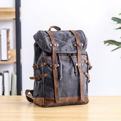 Cool Canvas Leather Mens Womens Dark Gray Backpack Army Green Travel Backpack College Backpack for Men - imessengerbags