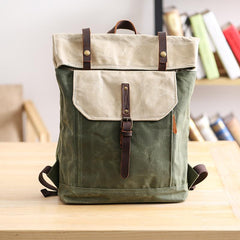 Waxed Canvas Mens Womens 15‘’ Computer Backpack Green School Backpack Hiking Backpack for Men - imessengerbags