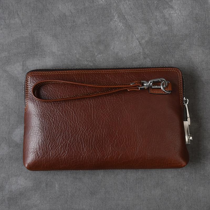 Cool Leather Mens Brown Business Clutch Bag Black Long Wallet For Men - imessengerbags