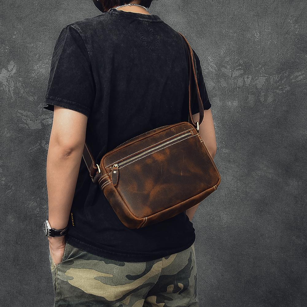 Vintage Leather Mens 8' Brown Saddle Side Bag Messenger Bag Small Postman Bag For Men - imessengerbags
