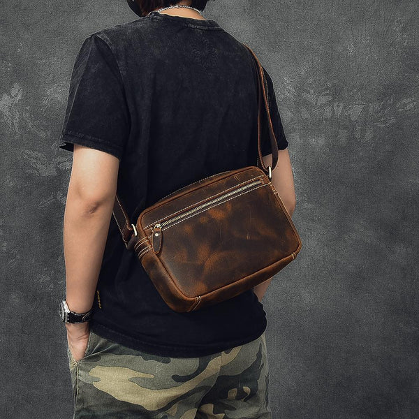 Vintage Leather Mens 8' Brown Saddle Side Bag Messenger Bag Small Postman Bag For Men - imessengerbags