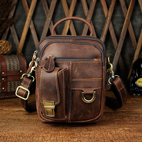 Mens Leather Small Side Bag COURIER BAG Waist Bag Holster Belt Case Belt Pouch for Men - imessengerbags