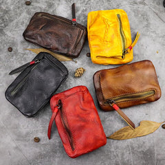 Vintage Leather Men's Zipper Small Wallet Coin Wallet Coin Holder for Men - imessengerbags
