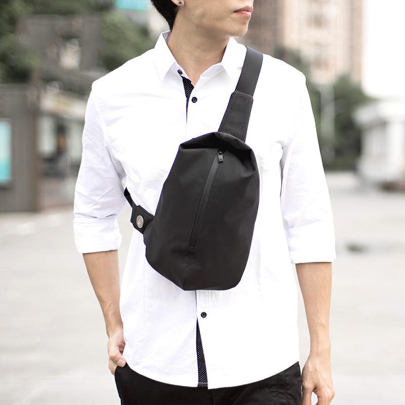 Cool OXFORD CLOTH PVC Men's Sling Bag Black One Shoulder Backpack For Men