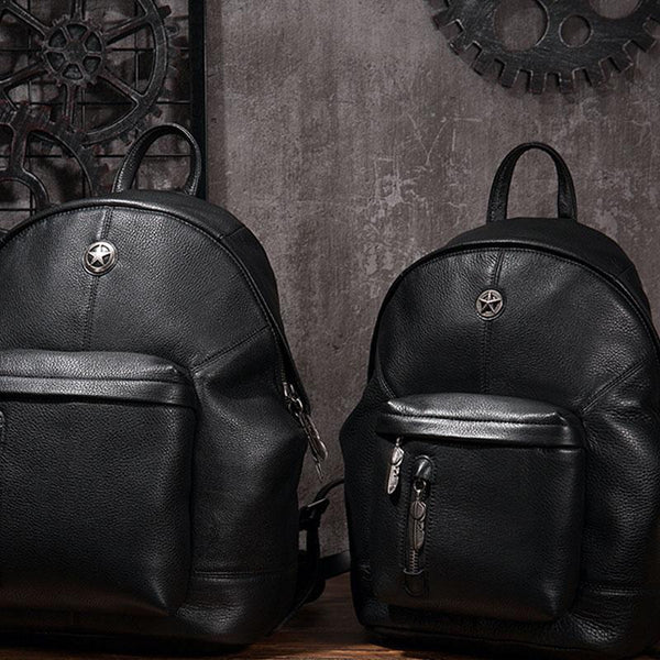 Cool Mens Black Leather School Backpack Travel Backpack Leather Hiking Backpack for Men - imessengerbags