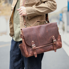 Vintage Dark Brown Leather Mens 14 inches Briefcase Black Work Briefcase Handbag For Men