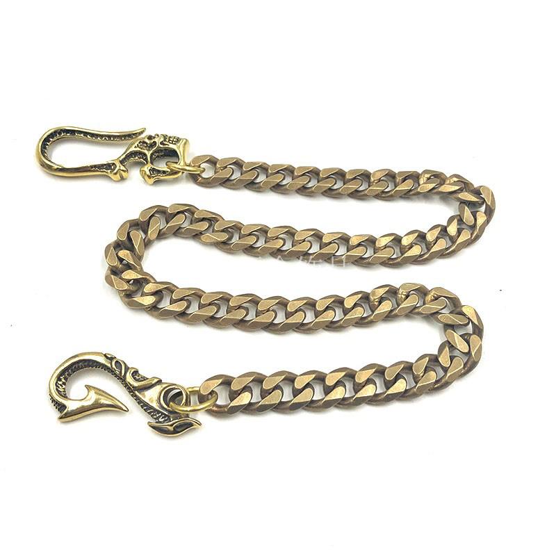 Badass Gold Brass Skull 22'' Long Wallet Chain Biker Trucker Wallet Chain Pants Chain for Men - imessengerbags