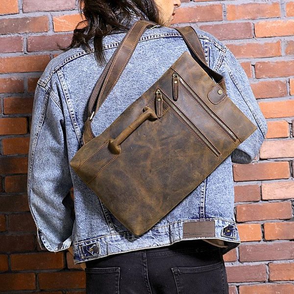 Coffee Leather Mens Cool Sling Bag Sling Shoulder Bags Sling Backpacks for men - imessengerbags