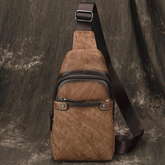 Vintage Brown LEATHER MENS One Shoulder Backpack Cool Chest Bag SLing Bag For Men - imessengerbags