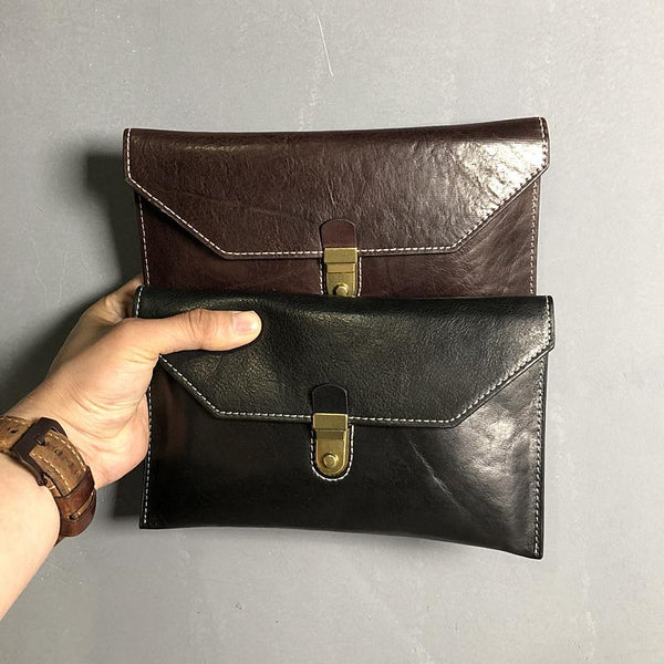 Cool Leather Black Mens Clutch envelope wallet Brown Clutch Wallet Wristlet Wallet for Men