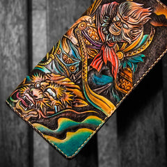 Handmade Leather Men Tooled Monkey King Cool Leather Wallet Long Phone Clutch Wallets for Men - imessengerbags