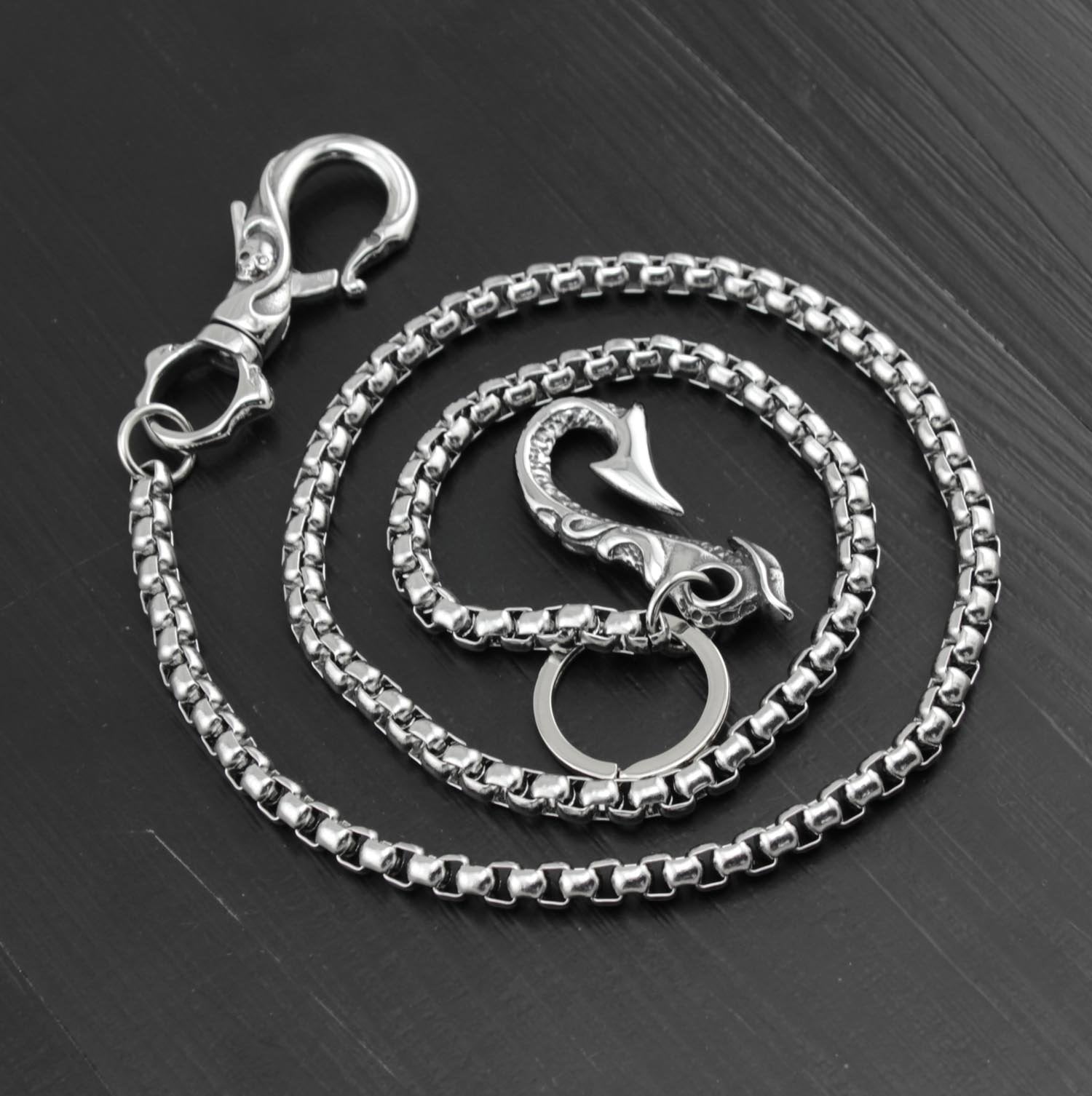 Cool Stainless Steel Dragon Skull Hook Wallet Chain Silver Pants Chain Biker Chain For Men - imessengerbags