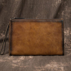 COOL MEN LEATHER Yellow Wristlet Bag LONG CLUTCH WALLETS ZIPPER VINTAGE Brown Envelope Bag FOR MEN - imessengerbags