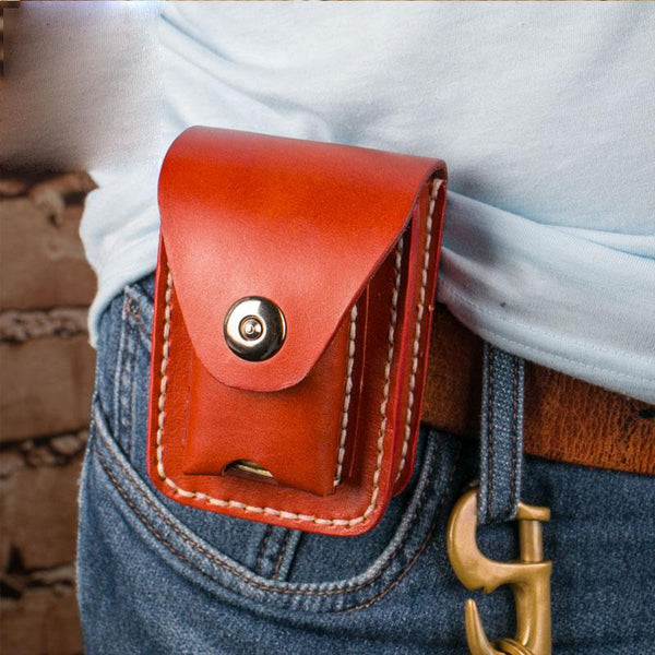 Handmade Leather Mens Leather Cigarette Case Cigarette Box Lighter Pocket Tobacco Pouch - imessengerbags